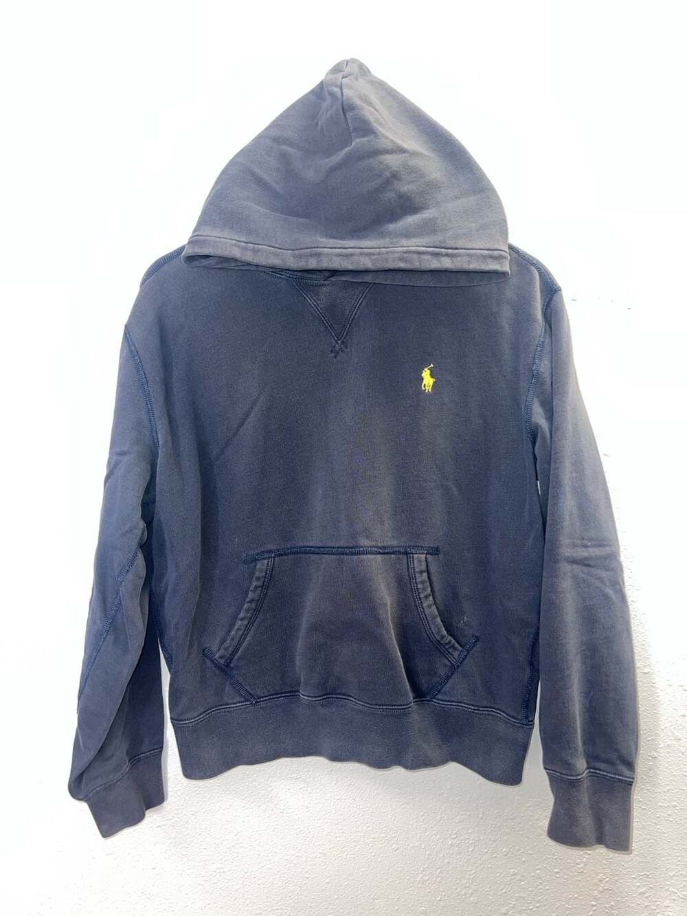 Polo Ralph Lauren Mens Small Faded Navy Hoodie Yellow Pony